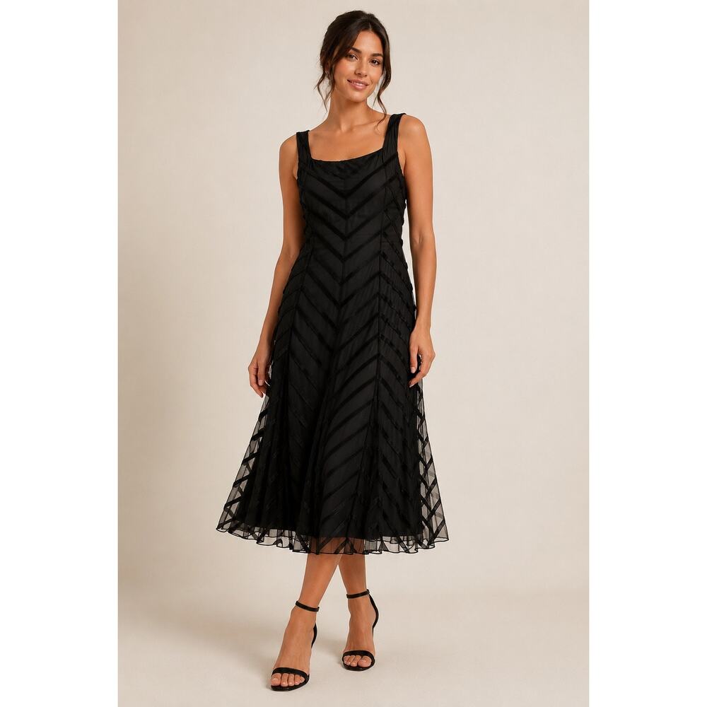 Y2K Coast Black Chevron Mesh Overlay Cocktail Dress Size 8 Evening Party